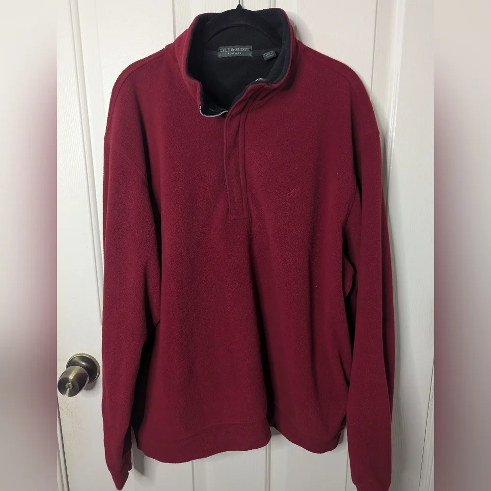 Lyle and Scott Scotland Mens Red 1/4 Zip Fleece Pullover Size Large
